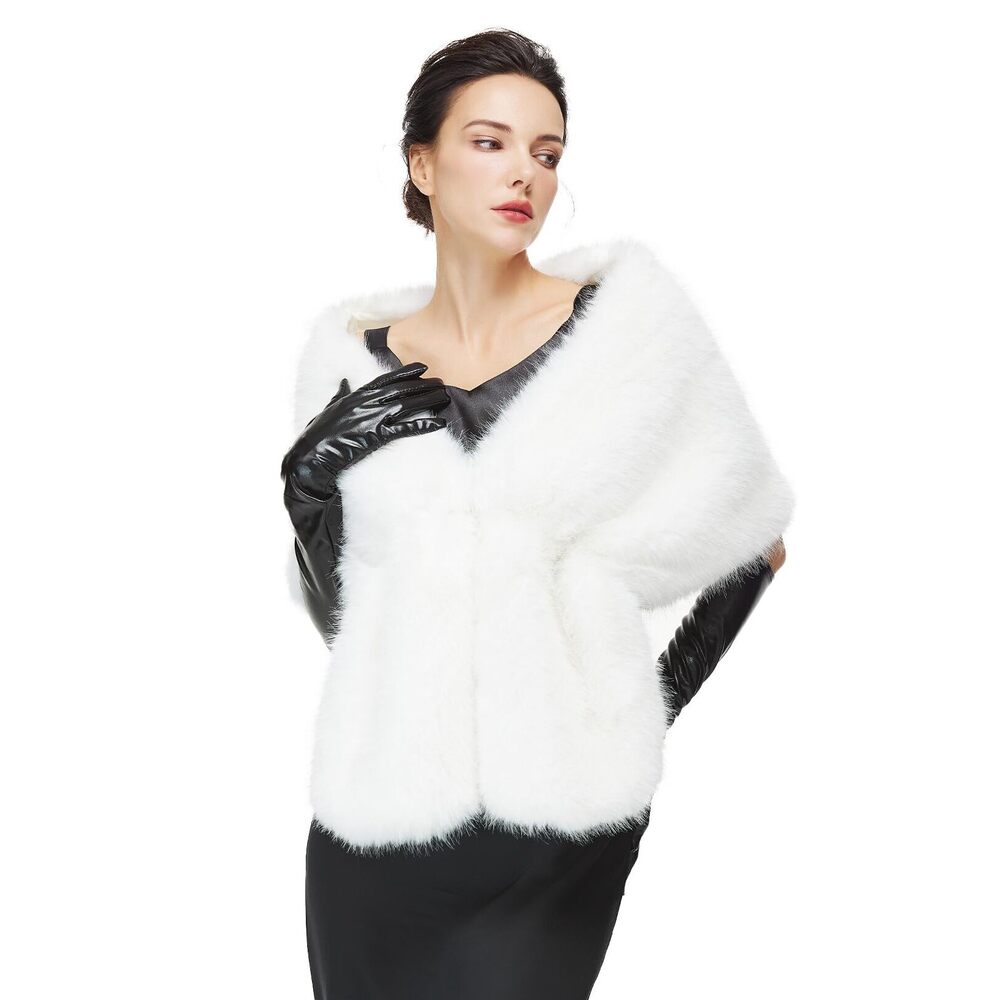 7845 Women 1920s Faux Fur Shawl Wrap Stole Shrug Winter Bridal Wedding